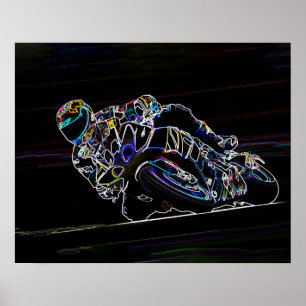 Affiches Glowing Motorcycle Rider Circle Racing Sketch