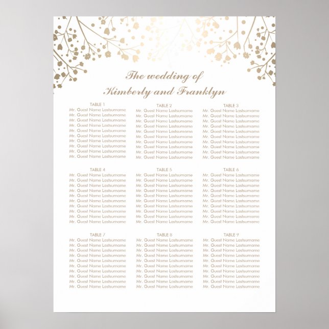 Affiches Gold Baby's Breath White Wedding Seating Chart (Devant)