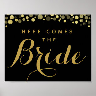 Affiches Gold & Black vient ici le signe mariage de la mari