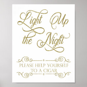 Affiches Gold Cigar Bar Inscription - Light Up Night