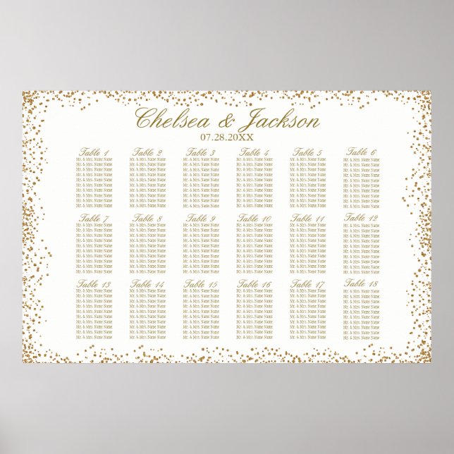 Affiches Gold Confetti and White - 18 Seating Chart (Devant)