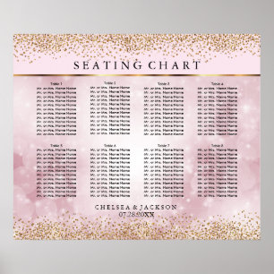 Affiches Gold Confetti et Pink Bokeh - 10 Seating Chart
