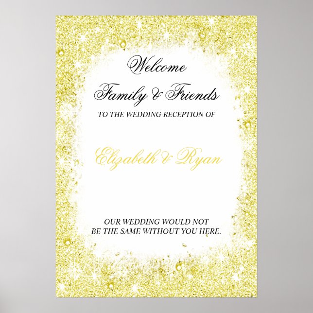 Affiches Gold, Faux Parties scintillant, Custom, Mariage Bi (Devant)