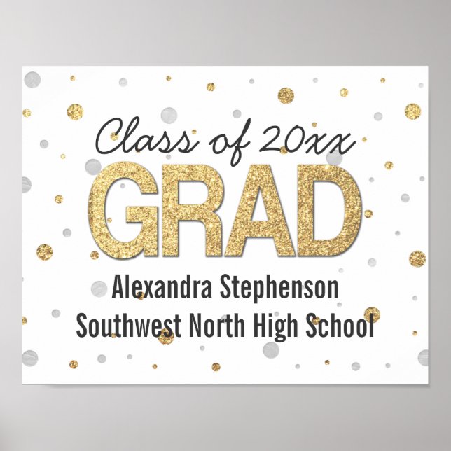 Affiches Gold Foil Glitter Confetti Graduation Party Custom (Devant)
