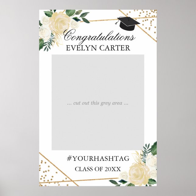 Affiches Gold Green Floral Graduation Party Photo Prop (Devant)