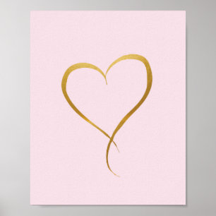 Affiches Gold Heart sur arrière - plan rose - Art Print