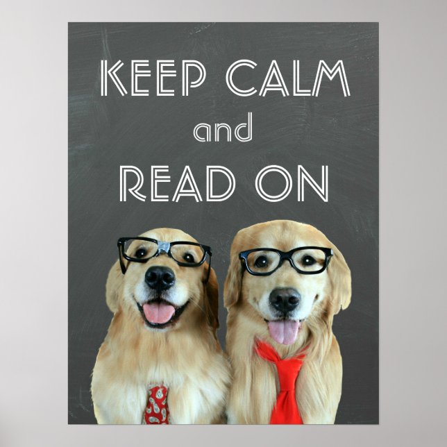Affiches Golden Retriever Gardez Le Calme Lire En Classe (Devant)