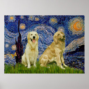 Affiches Golden Retriever Pair 3 - Nuit étoilée