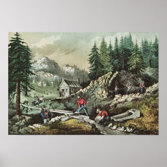 Affiches Goldmining in California, 1871 (Devant)