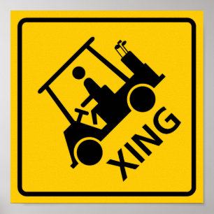 Affiches Golf Cart Crossing Highway Sign