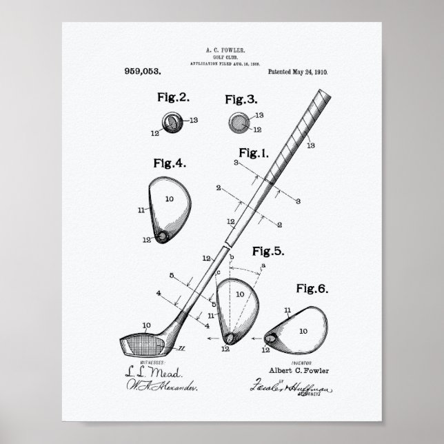 Affiches Golf Club 1910 Patent Art - Livre blanc (Devant)