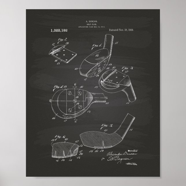 Affiches Golf Club 1919 Patent Art - Chalkboard (Devant)