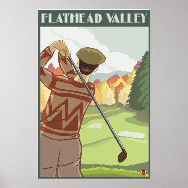 Affiches Golfer Scene - Lac Flathead, Montana (Devant)