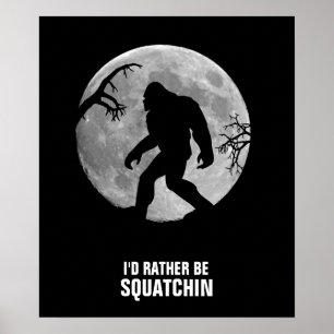 Affiches Gone Squatching avec lune et silhouette