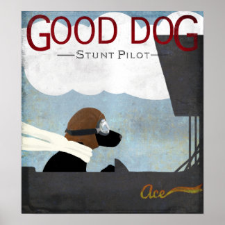 Affiches Good Dog Stunt Pilote - chien noir volant