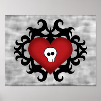 Affiches Gothique damassé crâne coeur décoratif