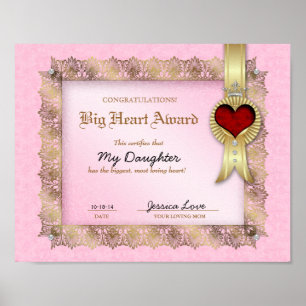 Affiches Grand Coeur Award : Certificat d'amour Héros