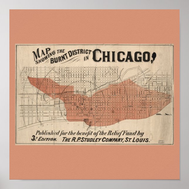 Affiches Grand feu de Chicago carte (Devant)