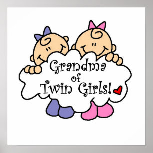 Affiches Grand-mère de jumeaux cadeaux de filles