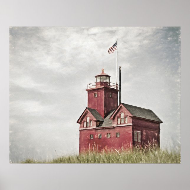 Affiches Grand phare rouge impressionnisme (Devant)