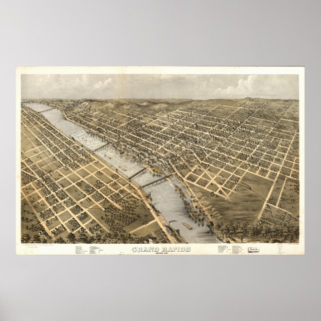 Affiches Grand Rapids Michigan 1868 Antique carte panoramiq (Devant)