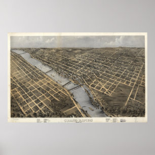 Affiches Grand Rapids Michigan 1868 Antique carte panoramiq