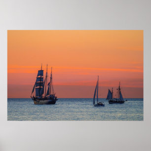 Affiches Grand voilier marchand et coucher du soleil sur la
