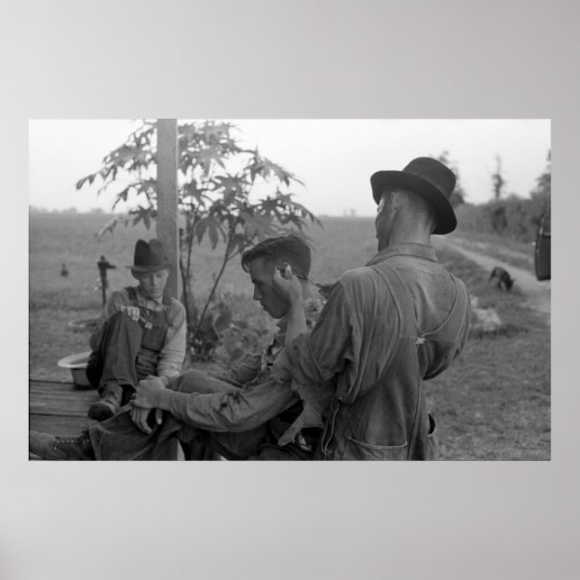 Affiches Grande dépression Barbershop des années 1930 (Devant)