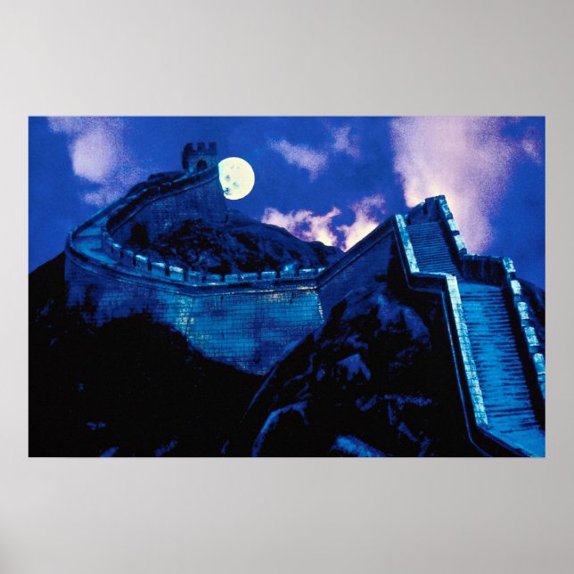 Affiches Grande Muraille de Chine avec lune (Devant)