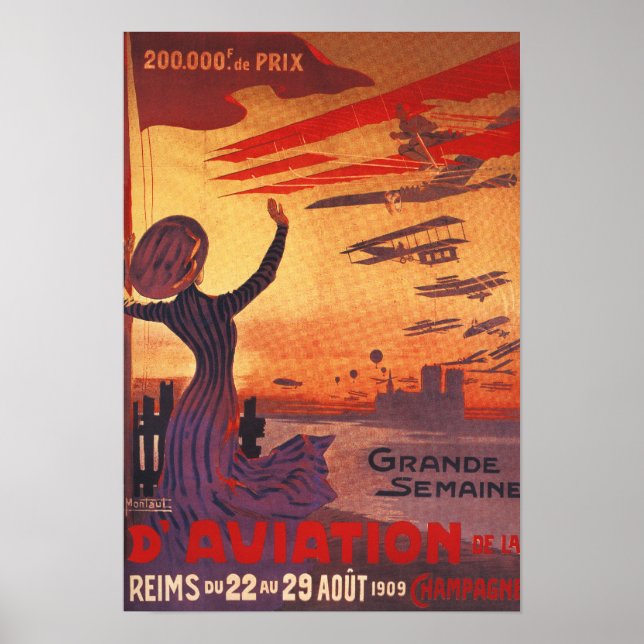 Affiches Grande semaine de l'aviation - Femme agitant l'aff (Devant)