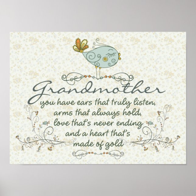 Affiches Grandmother Poem with Birds (Devant)