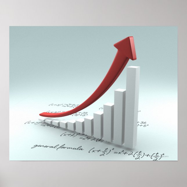 Affiches Graphique à barres et flèche avec formule (Devant)