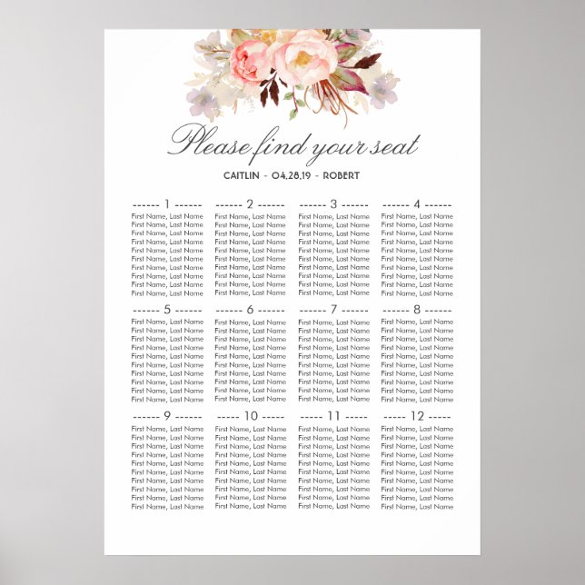 Affiches Graphique de mariage élégant à floral rose vif (Devant)
