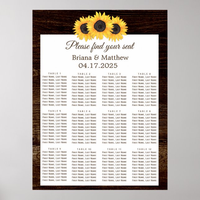 Affiches Graphique de placement de mariage en bois de tourn (Devant)