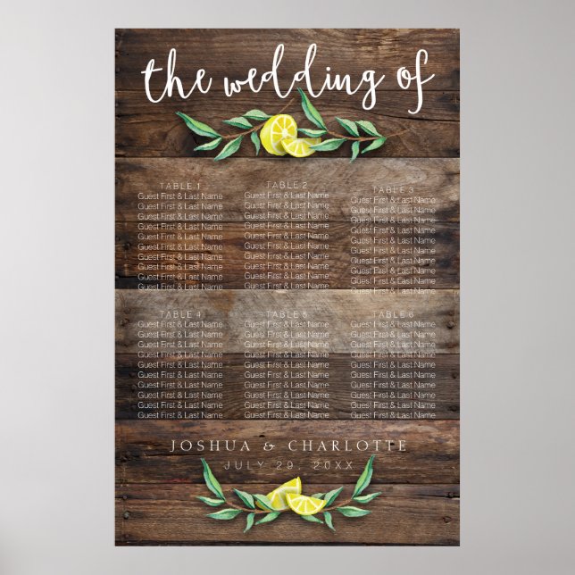 Affiches GRAPHIQUE DE SIÈGE 31 - 60 | Rustic Mariage citron (Devant)