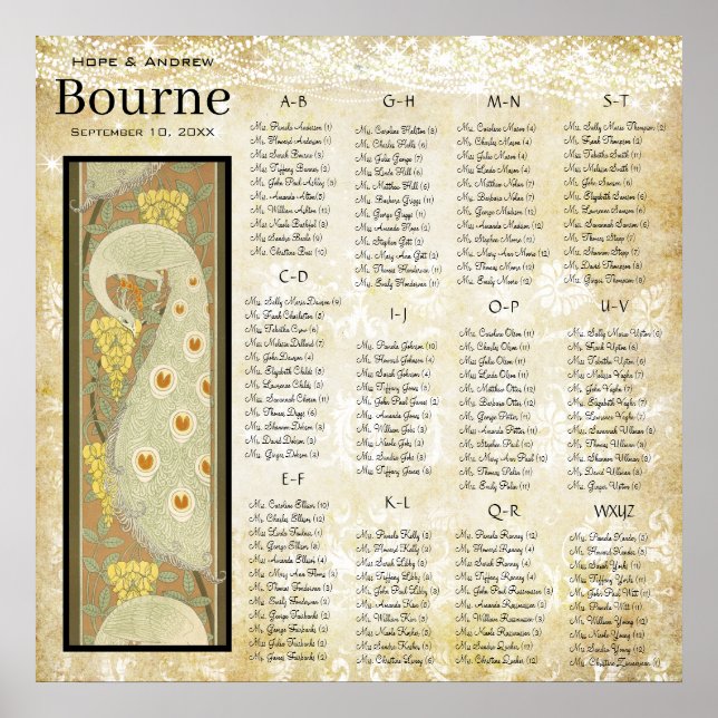 Affiches Graphique de sièges Mariage ART DECO Peacock (Devant)