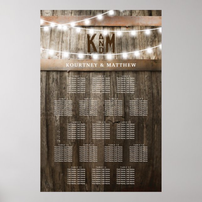 Affiches Graphique de table de Mariage campagnard rustique (Devant)