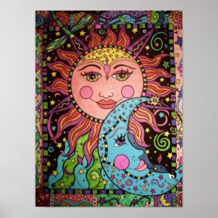 Affiches Graphique du Soleil céleste et de la Lune
