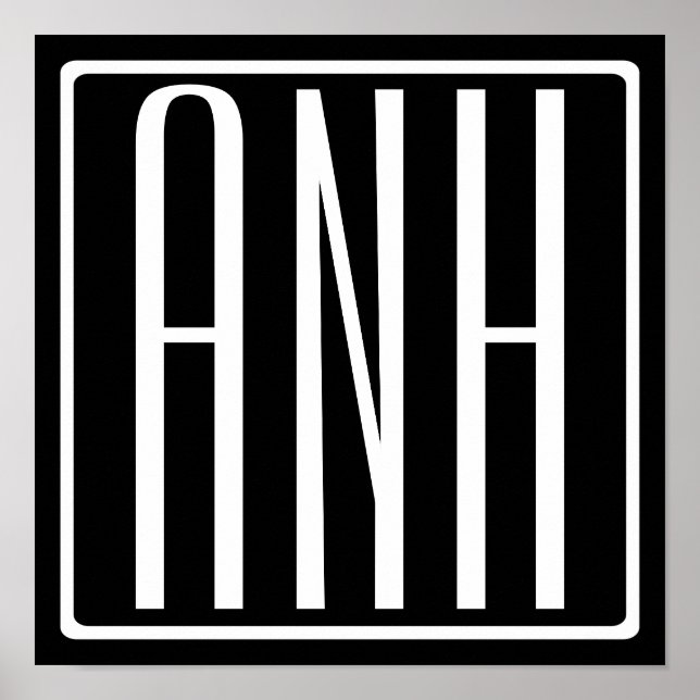 Affiches Gras moderne 3 initiales Monogramme | Blanc sur no (Devant)