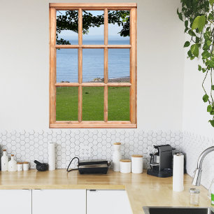 Affiches Grass, Leaves and Sea View from a Window