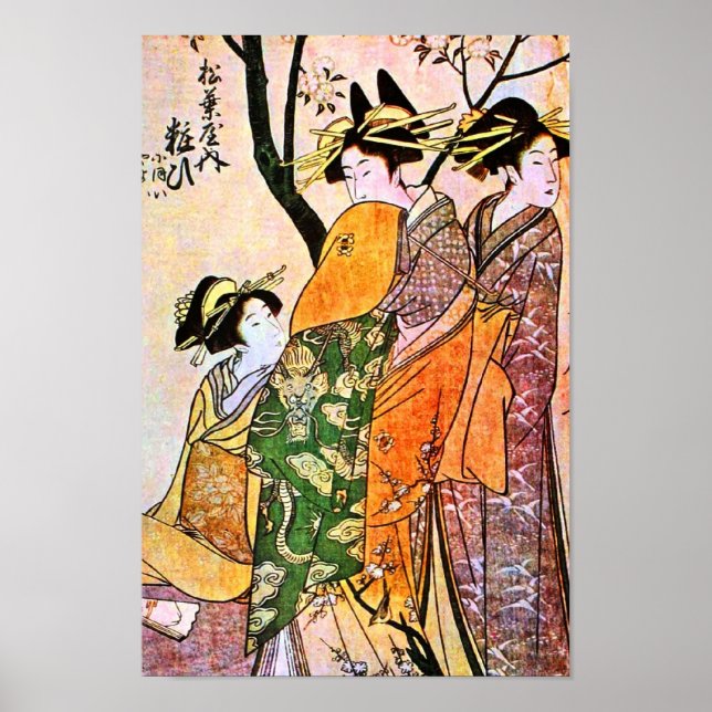 Affiches Gravure japonaise de trois Geisha (Devant)