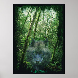 Affiches Gray Wolf Spirit in Forest Eco Imaginaire Art Post