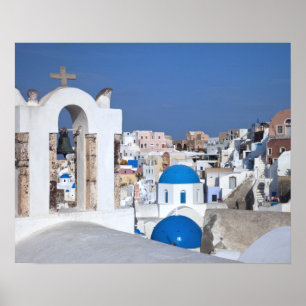 Affiches Grèce, Santorin. Clocher et dômes bleus de 2