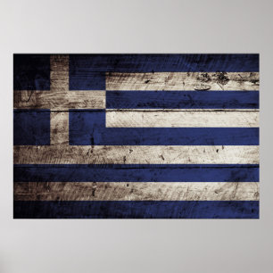 Affiches Greece Flag on Old Wood Grain