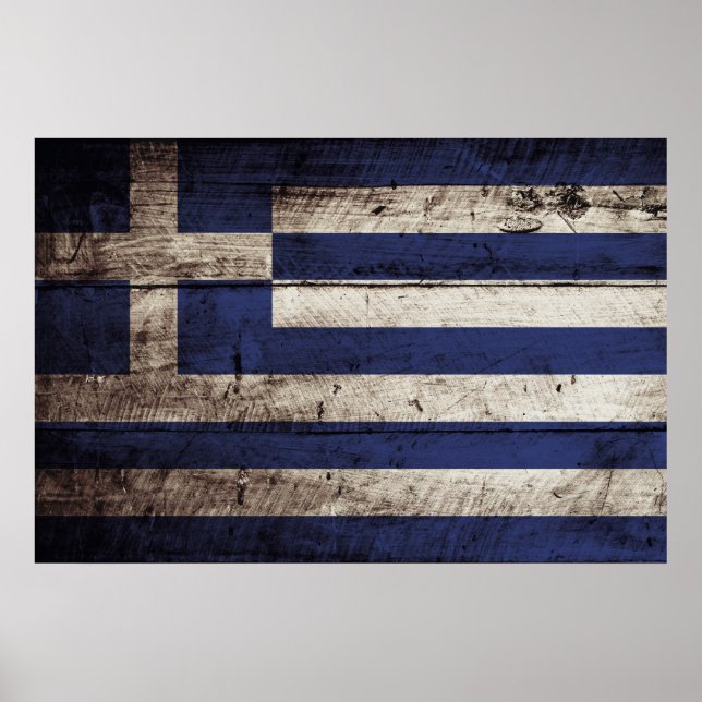 Affiches Greece Flag on Old Wood Grain (Devant)