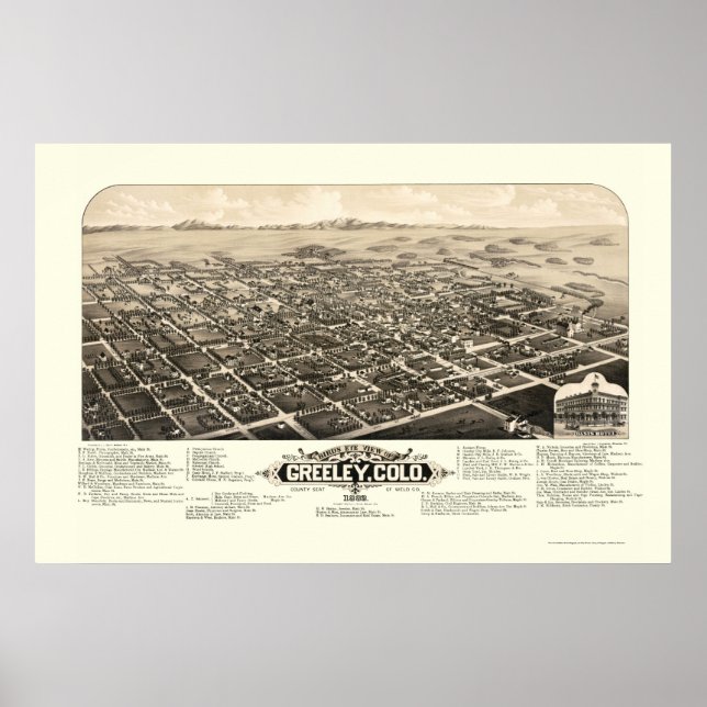 Affiches Greeley, CO Carte panoramique - 1882 (Devant)