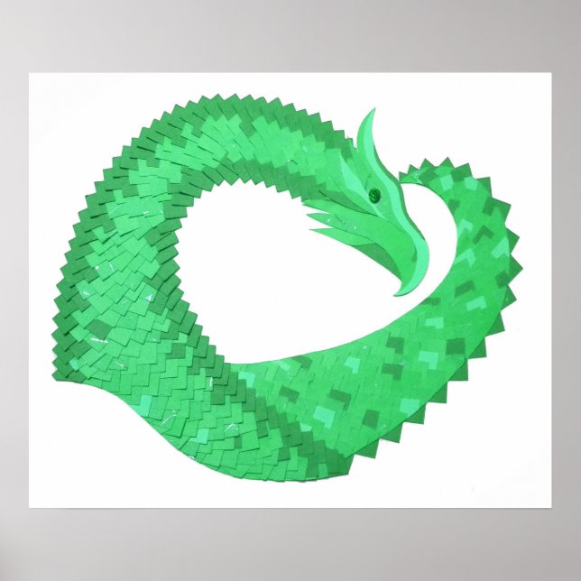 Affiches Green heart dragon on white (Devant)