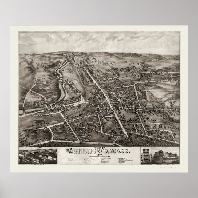 Affiches Greenfield, MA Carte panoramique - 1877 (Devant)
