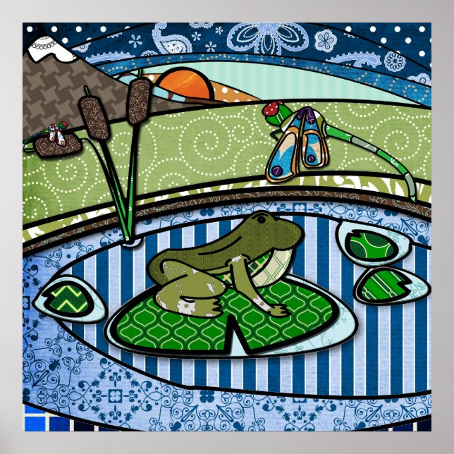 Affiches Grenouille à motifs dans un étang (Devant)