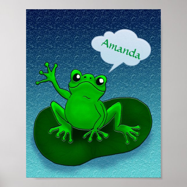 Affiches Grenouille agitant personnalisée avec nom enfants (Devant)